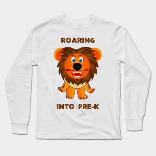 Roaring Into Pre-K (Cartoon Lion) Long Sleeve T-Shirt